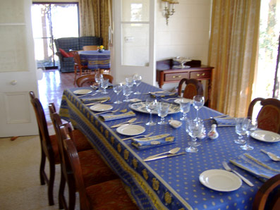 blue and gold provencal cotton tablecloth