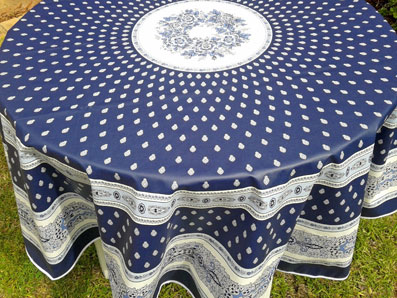 blue and white large round oilcloth