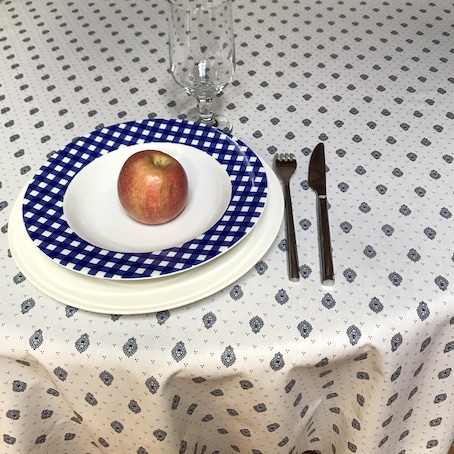 blue and white tablecloth from Provence