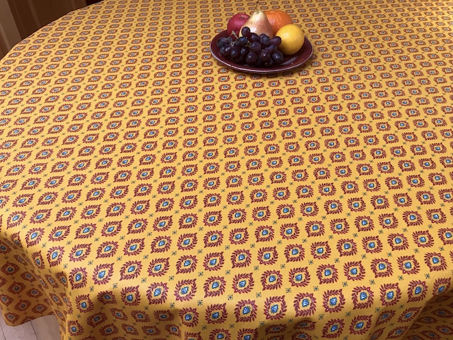 ochre yellow and red all-over provencal tablecloth