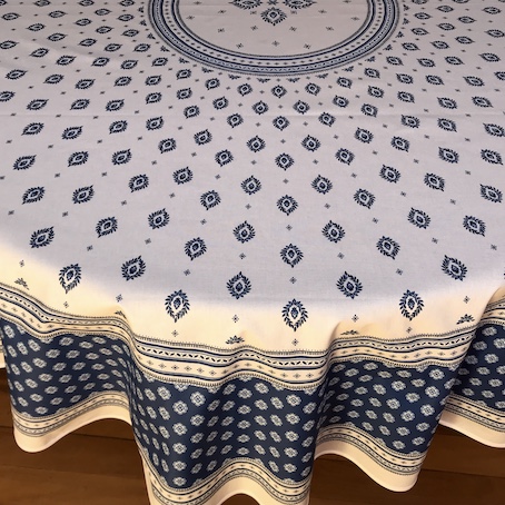 70 inches round coated blue and white provencal tablecloth