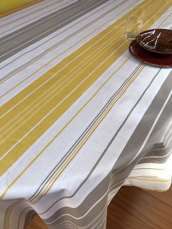 yellow and grey basque stripes coated tablecloth