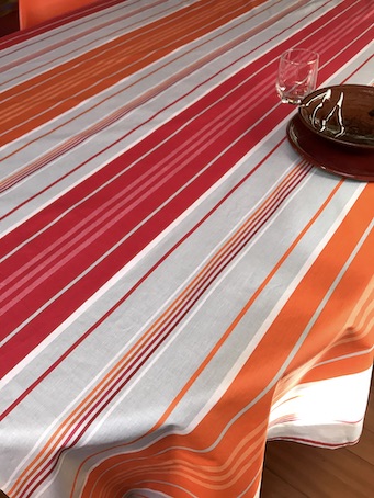 pink orange and grey stripes plastic coated basque tablecloth