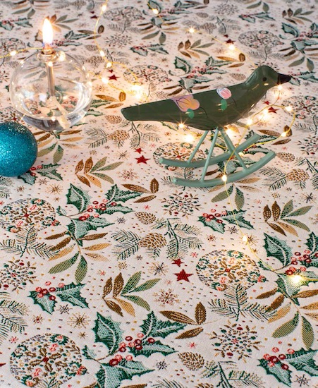 white green and gold luxury christmas tablecloth