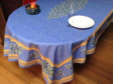 8 seater provencal blue oilcloth with olives design