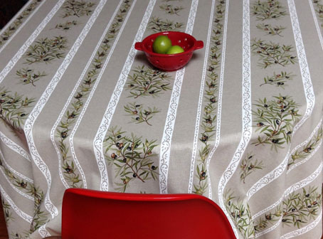 provencal coated tablecloth with olives design linen colour