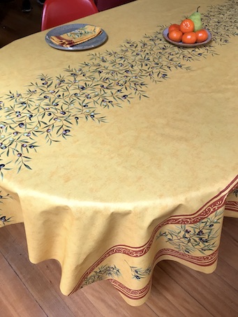 yellow provincial tablecloth acrylic coated with olive designs
