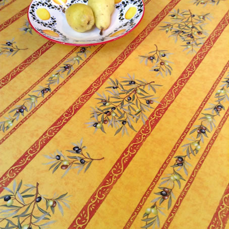 yellow and green olive design coated tablecloth