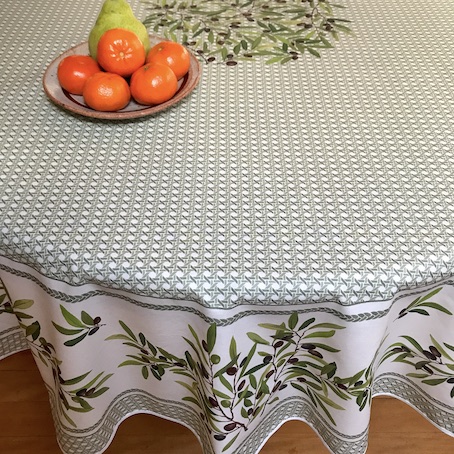70in round coated french tablecloth with olives designs
