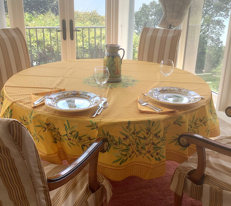 90 in round coated Provencal tablecloth
