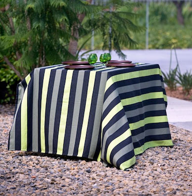 french jacquard tablecloth with pink and black stripes