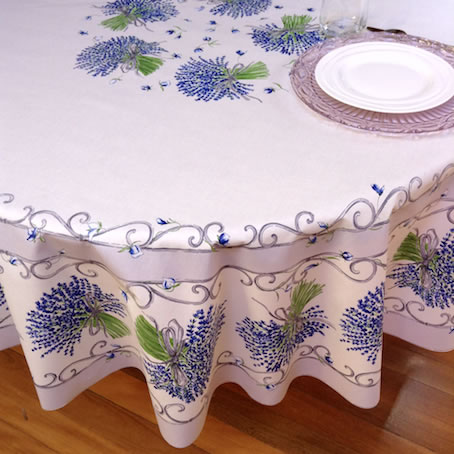 lavender colour large round coated tablecloth from France
