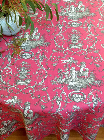 pink toile de Jouy fabric from france