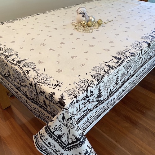 black and white acrylic coated christmas tablecloth