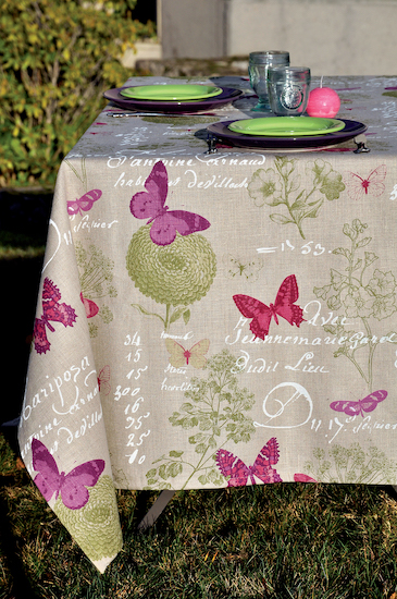 natural coated linen tablecloth with butterflies designs