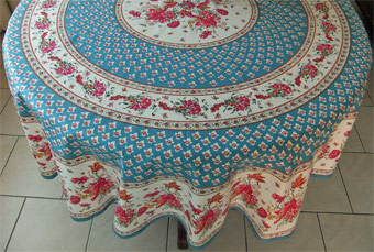 blue and pink 70in round french provincial tablecloth