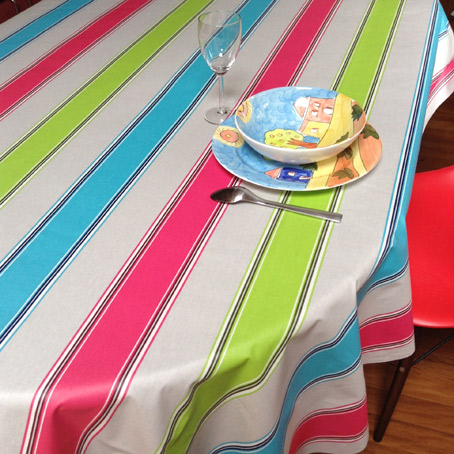 pink blue and green coated basque tablecloth