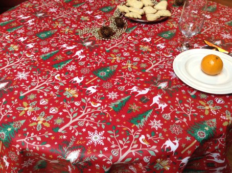 red christmas tablecloth with acrylic coating