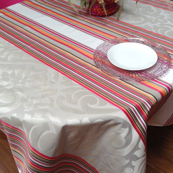 french Jacquard Teflon treate tablecloth with silver designs
