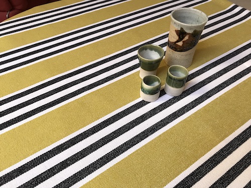 heavy cotton basque tablecloth with green and black stripes