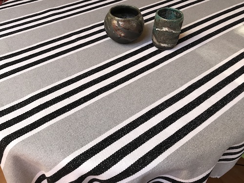 heavy cotton basque tablecloth with grey and black stripes