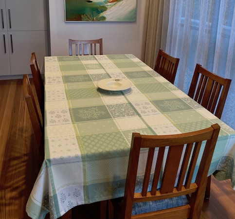 soft green cotton Jacquard tablecloth with Teflon treatment