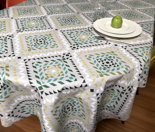 green and grey vintage designs plastic coated tablecloth
