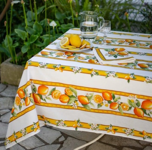 bespoke coated french tablecloth with lemons designs