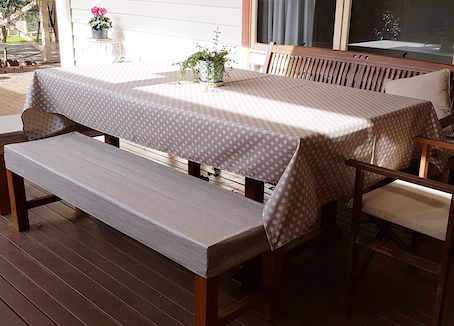 natural coated linen bench cover and coated tablecloth