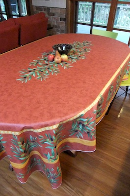 large oval coated tablecloth