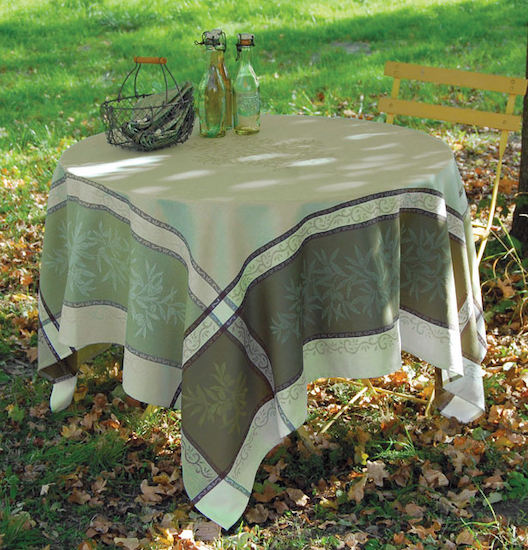 french jacquard tablecloth with green olives designs