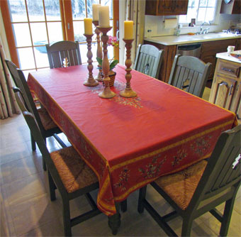 red provence tablecloth with olives design