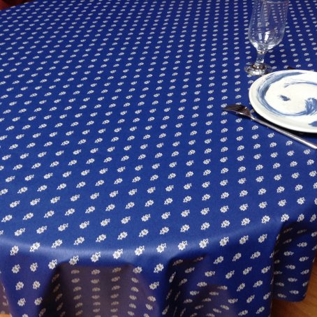 blue and white wipe over provencal tablecloth