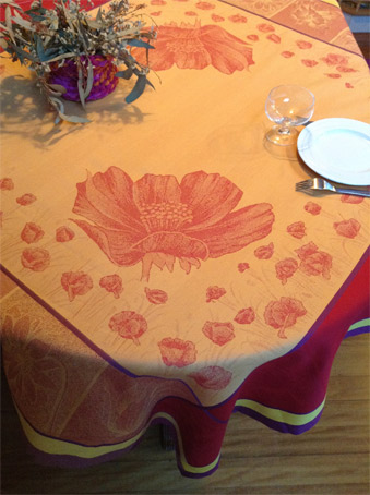 square woven tablecloth with French poppies designs