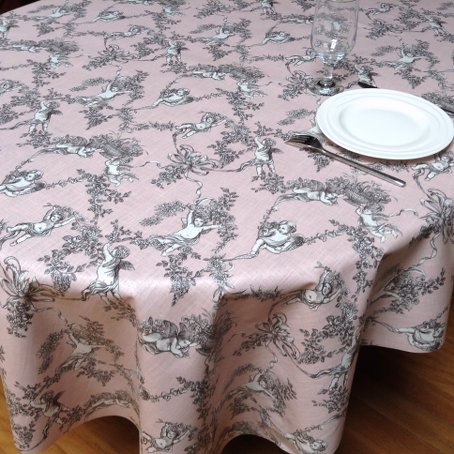 pink toile de Jouy tablecloth from France