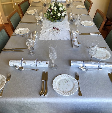 plain silver coated Christmas tablecloth
