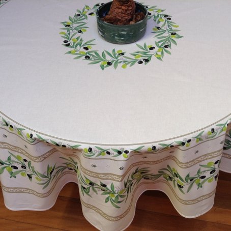180 cm round french provincial coated tablecloth with olive design