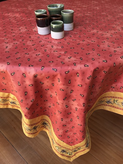 provencal cotton tablecloth with contrasting yellow border