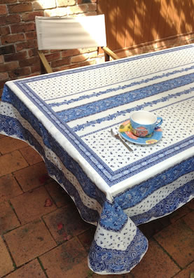 blue and white provencal tablecloth