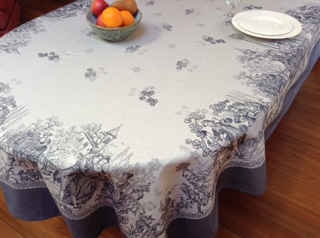 luxury french tablecloth with toile de Jouy design