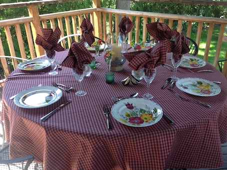 red and linen gingham coated tablecloth