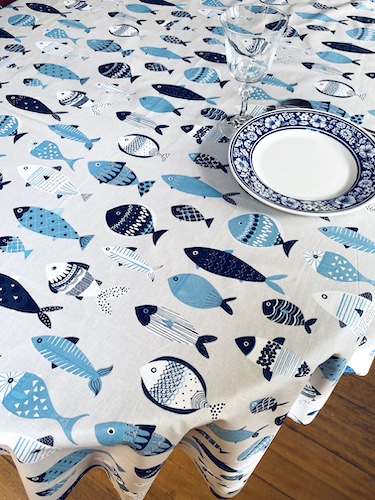 fish designs blue grey tablecloths